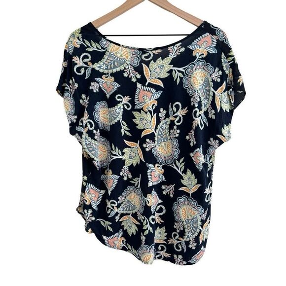 Loft Medium Navy Paisley Floral Short Sleeve Blouse - Picture 6 of 9